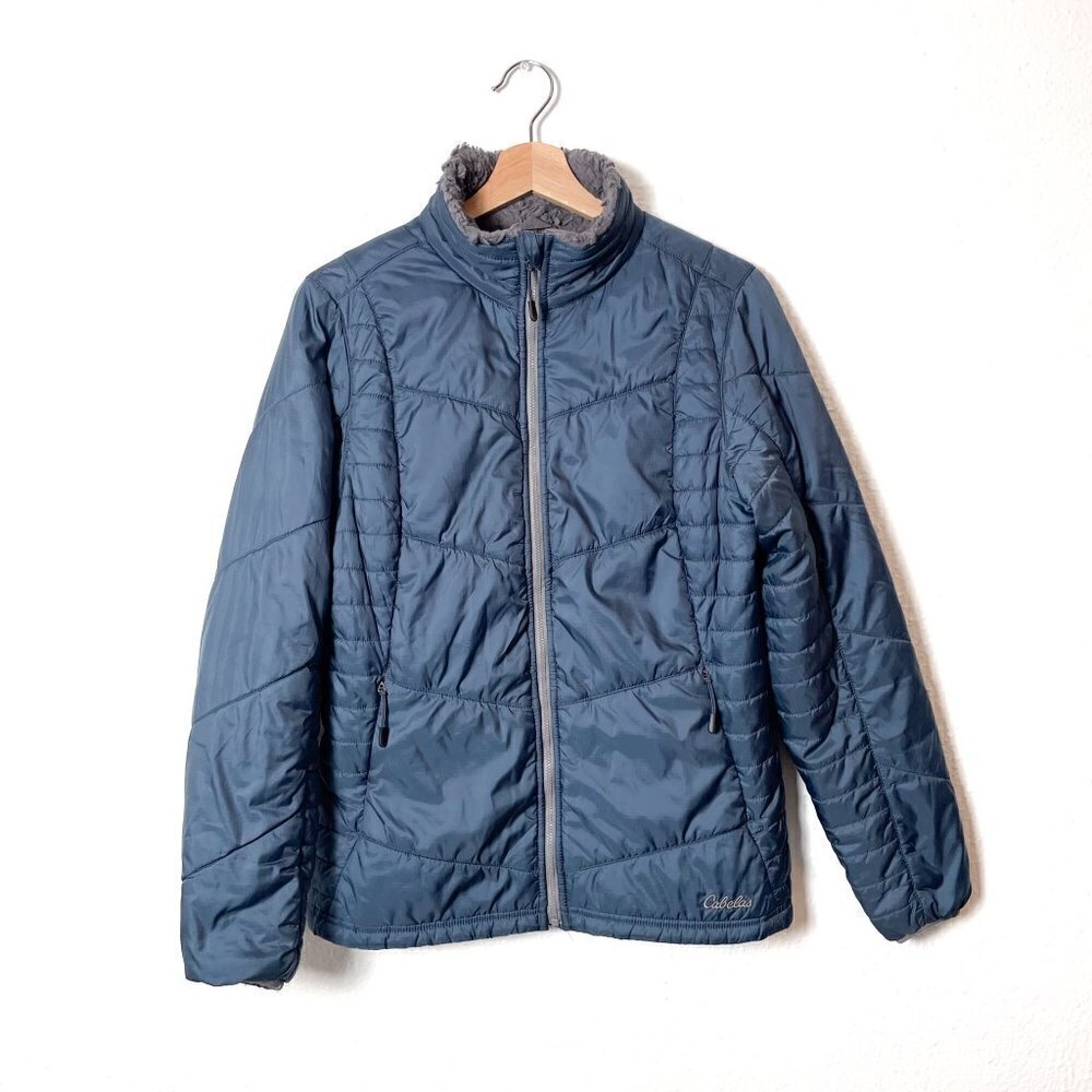 Cabela's Puffer Water Resistant Primaloft Faux Fur Lined Lightweight jacket M